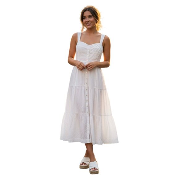 Madewell Tiered White Boho Midi Dress Size 6 - Picture 1 of 12